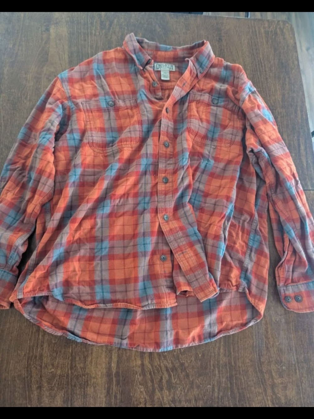 Duluth Trading Co Orange and Blue Plaid Men's Button-Down Shirt